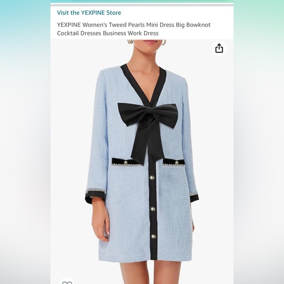YEXPINE Women's Tweed Pearls Dress with bow from Amazon - Picture 2 of 3